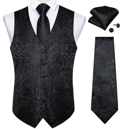 Men's Paisley Waistcoat with Necktie Set for Weddings and Formal Occasions