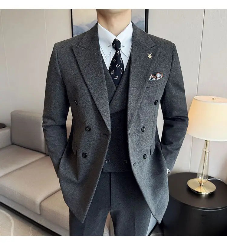 Men's Tuxedo Suit 3 Piece Set Slim Fit Bead Decoration One Button for Wedding Groom & Dinner