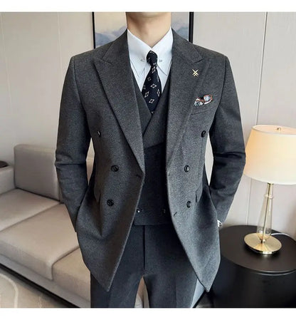 Men's Tuxedo Suit 3 Piece Set Slim Fit Bead Decoration One Button for Wedding Groom & Dinner