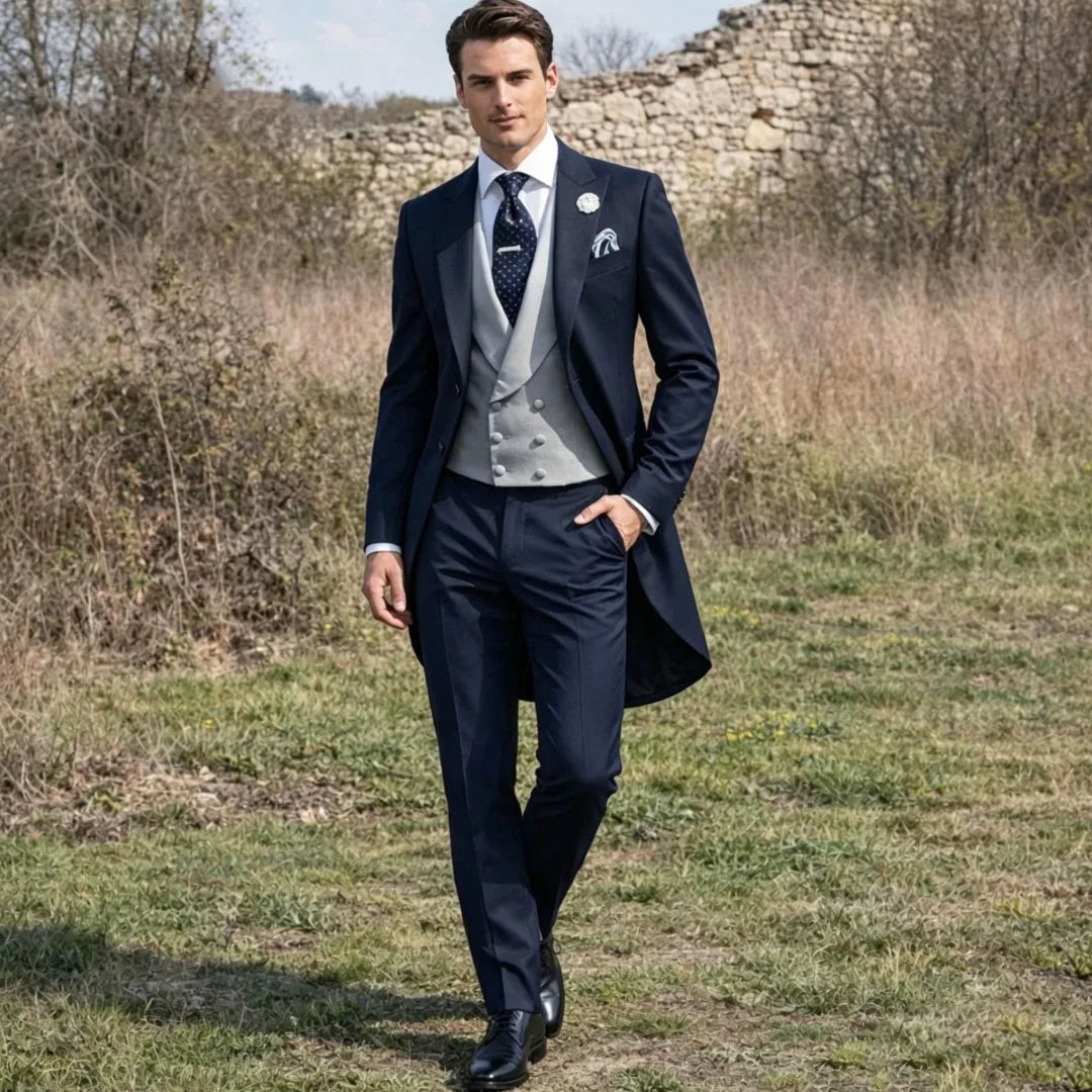 Men Suit Black 3 Pieces Gray Vest With Lapel For Wedding Birthday Banquet Party Business Work Office Tuxedo Jacket Vest Pants