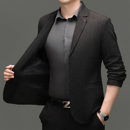 Men's Smart Casual Blazer Single Breasted Dark Pattern Coffee & Grey Spring Autumn