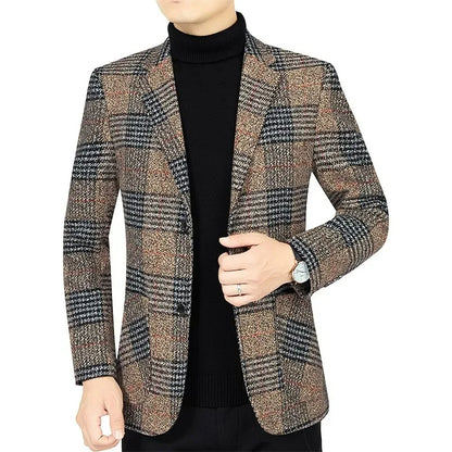 Man Suit Jacket Vintage Striped Single-breasted Non-ironing Male Blazer Casual Long Sleeve Breathable Casual Men Outerwear