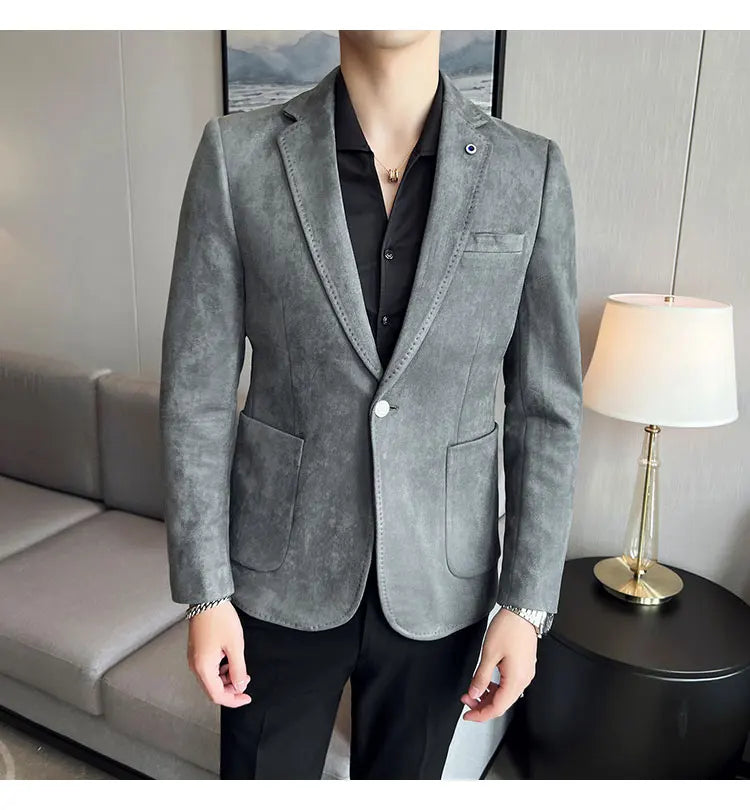 British Style Autumn Suede Business Casual Suit Jacket for Men High Quality Social Office Blazers Wedding Groom Dress Coats