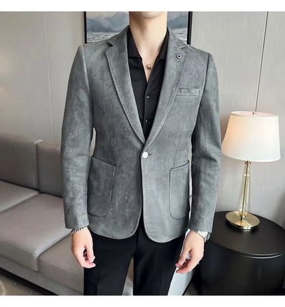 British Style Autumn Suede Business Casual Suit Jacket for Men High Quality Social Office Blazers Wedding Groom Dress Coats