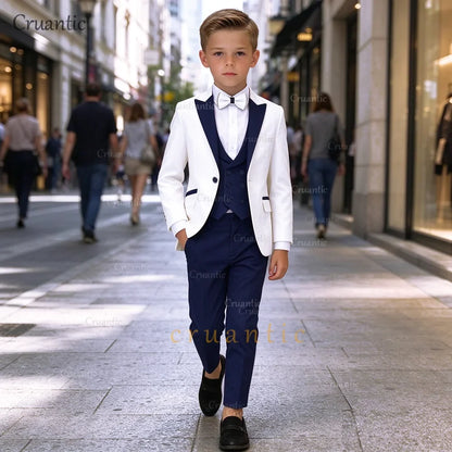Boys Suit 3 Piece Custom Made Formal Tuxedo – Kids Blazer Vest Pants Set for Weddings & Special Occasions