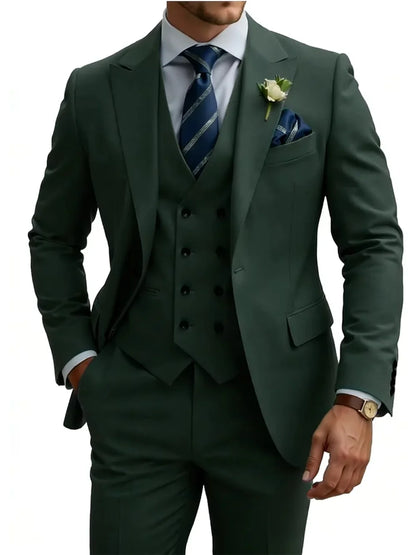 New Premium Solid Suit Set 3 Pieces Banquet Party Wear Handsome Peak Lapel Slim Fit Suits Wedding Groom Sets Plus Size Tuxedo