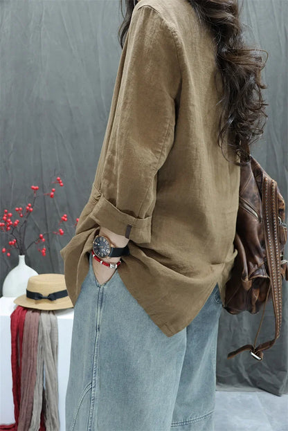 2026 Autumn New Style Women's Casual Pure Color Linen Long Sleeve Retro Fashionable Versatile Suiting Jacket Classic All-Match