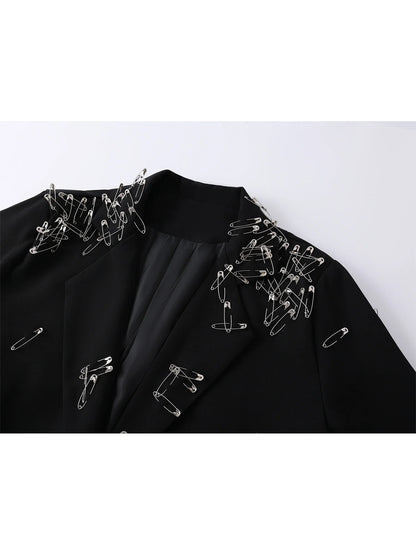 Women Black Gothic Emo Blazer Jacket Vintage Single Breasted Long Sleeve Outerwear Y2k 2000s Chic Fashion Suit Coat Autumn 2025