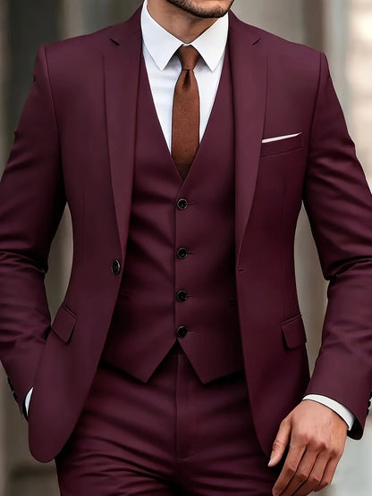 Men's 3-Piece Suit Set, Fashion Japanese & Korean Style Slim Fit Blazer with Vest & Pants, Casual Business Banquet Formal Wear