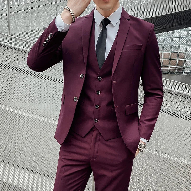 Men's Three-Piece Formal Suit – Slim Fit Business Dress Suit for Men
