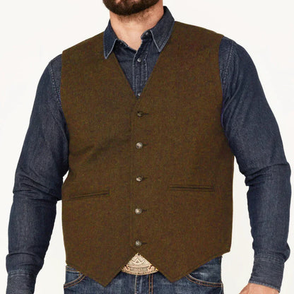 Men's Suit Vest – Herringbone Weave, Single Button, V-Neck, Wedding & Business Formal