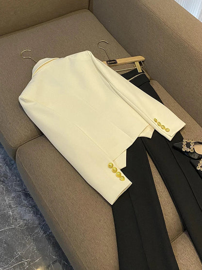 Business Commute Style Women's Long Sleeve Double-Breasted Suit Slim Fit Waist-Cinching Outerwear Fashion D9986