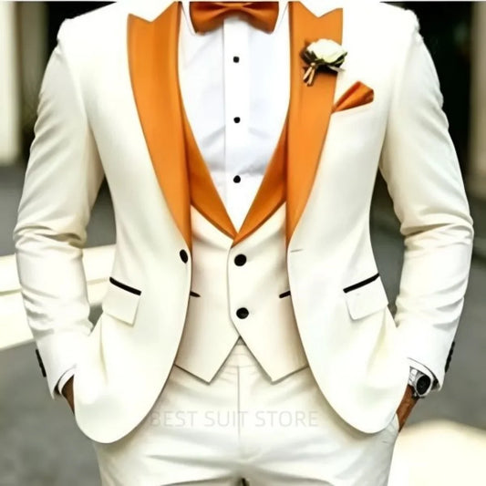 Men's 3-Piece Slim Fit Wedding Suit – Peak Lapel Blazer, Vest & Pants Set