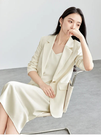 Women's Blazer 2026 Spring Fall Shoulder Pad Gathered Cuff Legant Draped Office Ladies Jackets Woman Clothes 151X57670