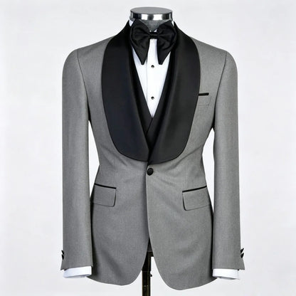 Men Suit Champagne 3 Piece With Black Lapel For Wedding Groom Banquet Party Birthday Prom Business Work Office Jacket Vest Pants