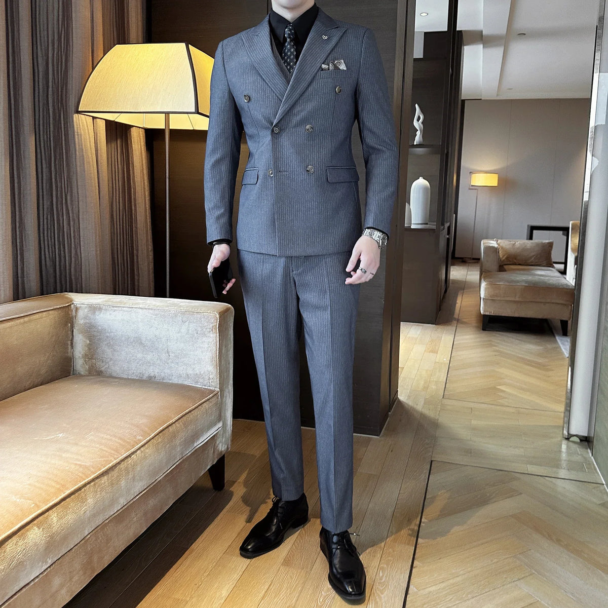 Men's Double Breasted Three Piece Wedding Suit – Slim Fit Smart Casual