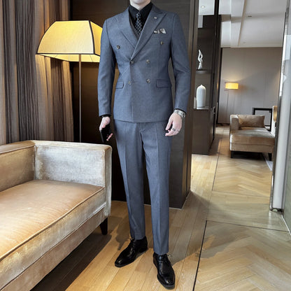 Men's Double Breasted Three Piece Wedding Suit – Slim Fit Smart Casual