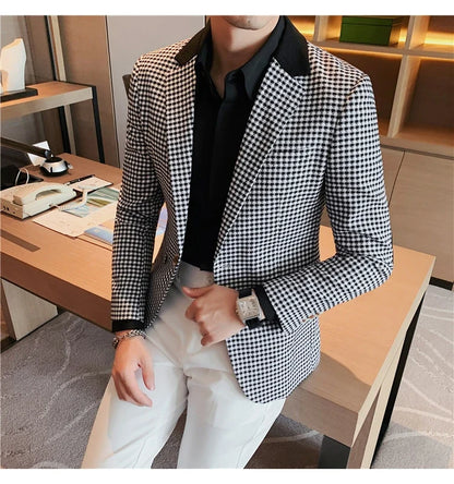 Men's High-Quality Fashion Suit Jacket Handsome Business Casual All-In-One Single-Breasted Checkered Design