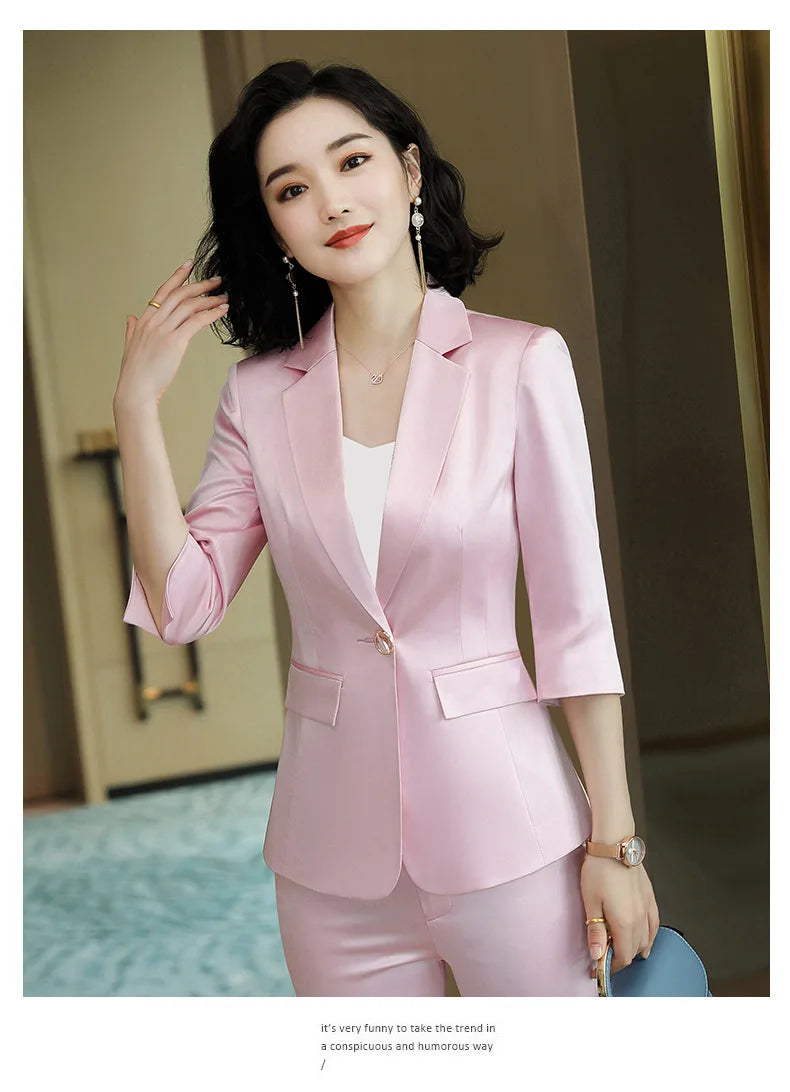 High-end Premium Women's Blazer Pant Two Piece Office Suit 2022 Spring New Elegant Temperament Female Jacket Casual Ninth Pants