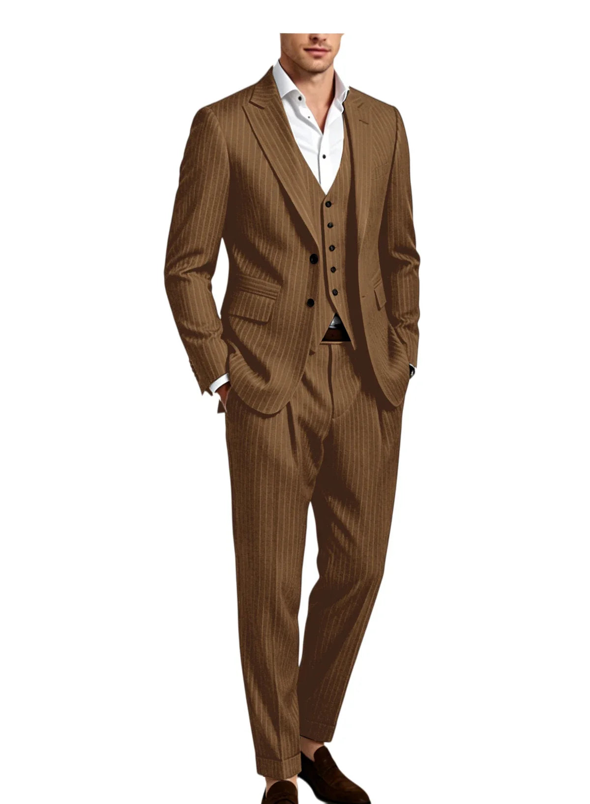 Men's 3-Piece Pinstripe Suit – Slim Fit Notched Lapel Blazer, Vest & Trousers for Wedding & Business