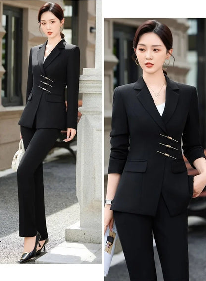 2025 Fashion White Red Black Blazer Jacket And Pant Suit Trousers Women Female Office Ladies Work Wear Formal 2 Piece Set