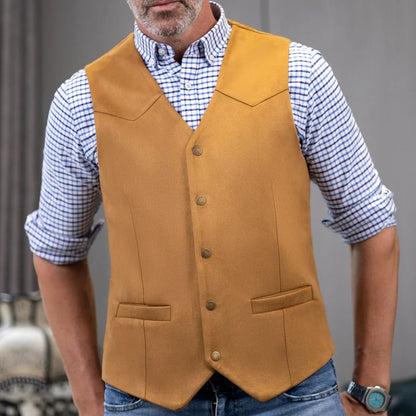Men's Vest Single Button V-Neck Waistcoat in Gold Suede Velvet for Weddings & Formal Events