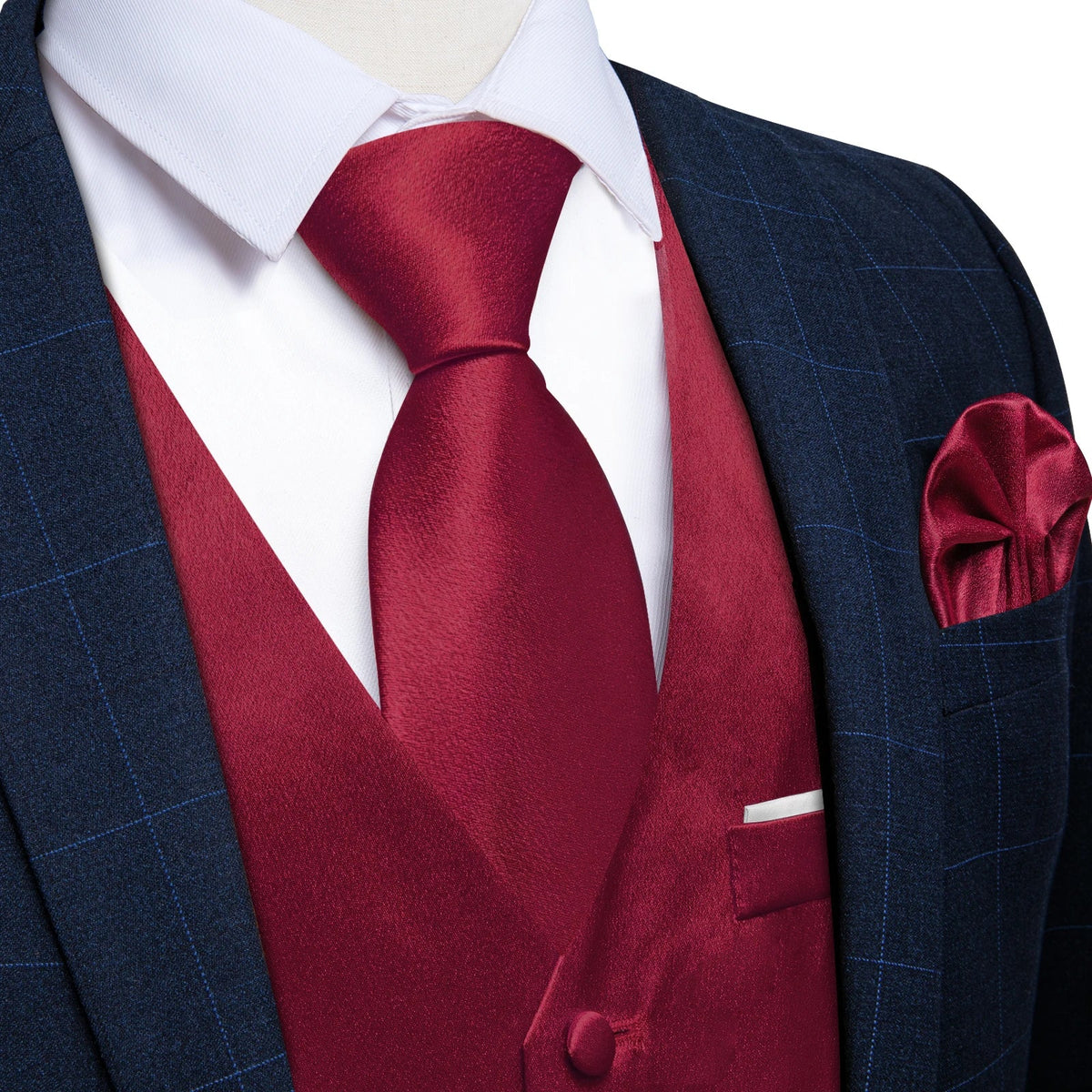 Men's Satin Suit Vest Set with Tie Handkerchief and Cufflinks for Wedding and Prom