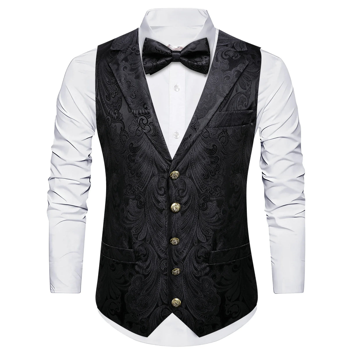 Men's Jacquard Floral Waistcoat Vest with Bowtie Set – Wedding & Formal