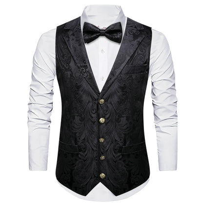 Men's Jacquard Floral Waistcoat Vest with Bowtie Set – Wedding & Formal