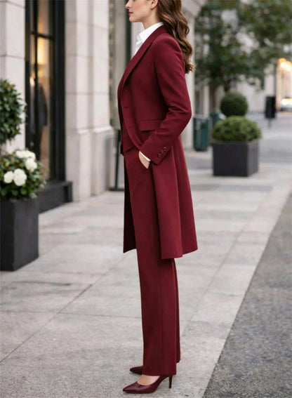 Women’s Burgundy Business Suit 3 Pieces Elegant Official Outfits Formal Event Wear Formal Outfit (Jacket+Vest+Pants)