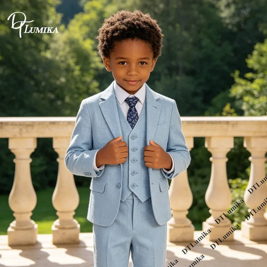 Boys Formal Linen Suit – 4-Piece Set for Weddings, Communion & Special Occasions