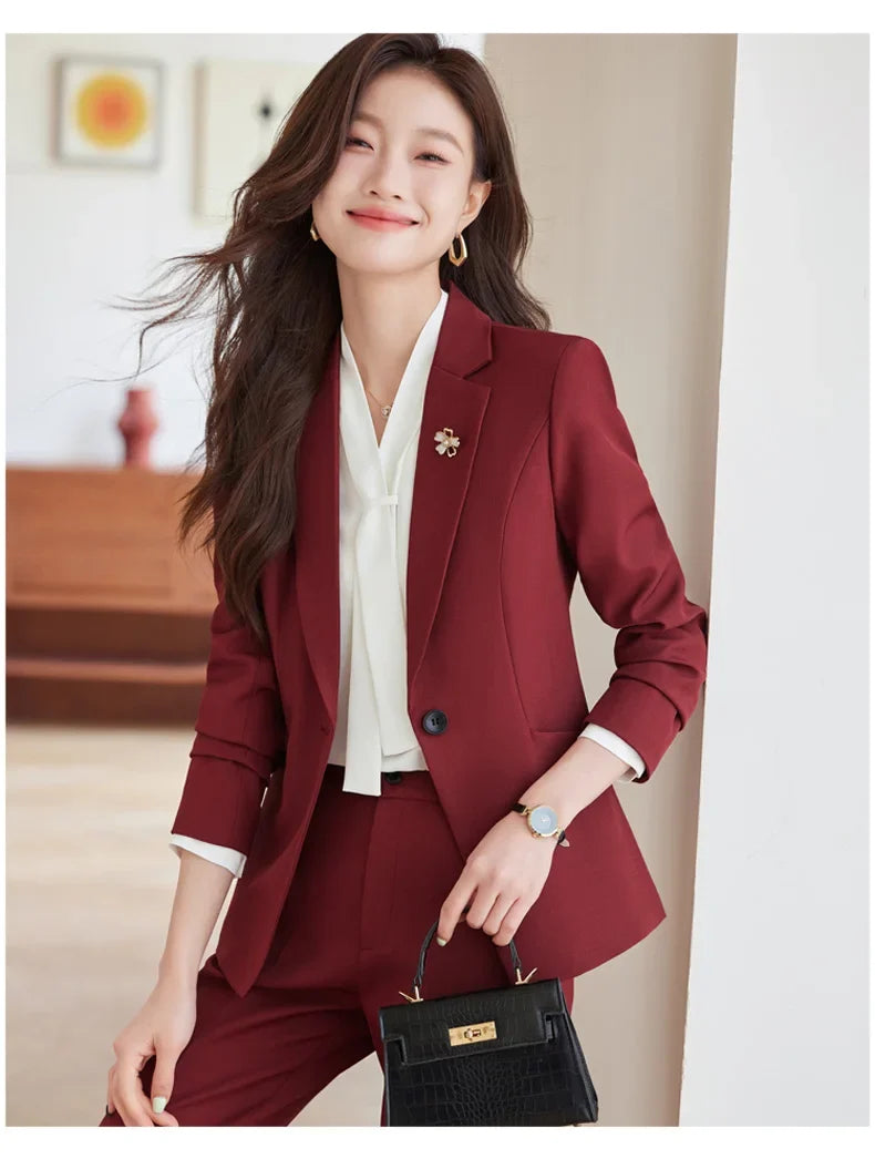 2026 Professional Womens Autumn and Winter New Two-Piece Long-Sleeved Suit + Trousers. Fashion Boutique Suit