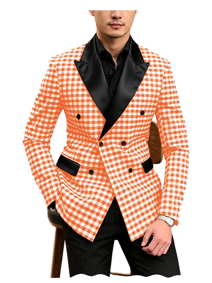 Men's Checkered Double Breasted Blazer Tailored Slim Fit Formal Jacket For Wedding Groom Cocktail Event Prom Dinner Party Coat