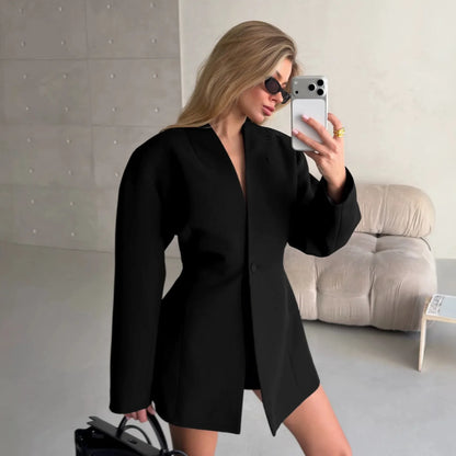 Winter,European,Clothes,Workplace,Office,Suit coat,Chic,Sexy,V-Neck,Elegance,Women,Tops,Long Sleeve,Lace up,Jacket,2026,6722002