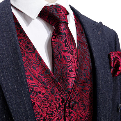 Men's Jacquard Floral V-Neck Suit Vest & Matching Tie Set, Formal Fit Waistcoat for Wedding, Prom, Business Party