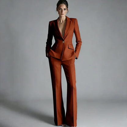 Elegant Women's One-Button Jacket+Pants Suit Set Classic Pink Peaked Lapel 2 Piece Formal Business Wedding Guest Outfit