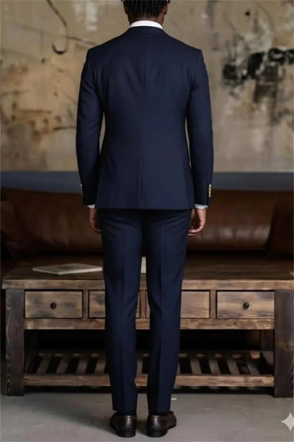 Navy Blue Double-Breasted Suit 2 Pcs Premium Slim Fit Tuxedo Modern Men's Suit Stylish 6-Button Suit Formal Wear