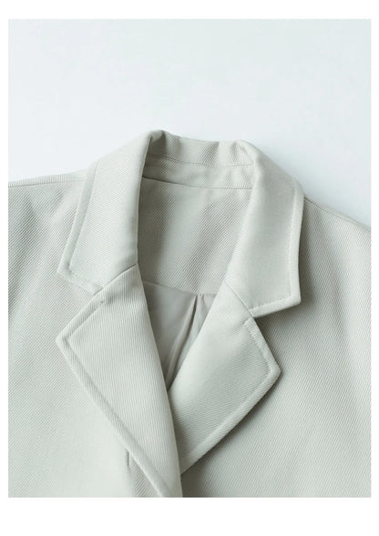 Fashion Women Woolen Blazers Solid Loose Casual Single-breasted Twill Suit Coat Office Ladies Jacket Spring Summer 2026