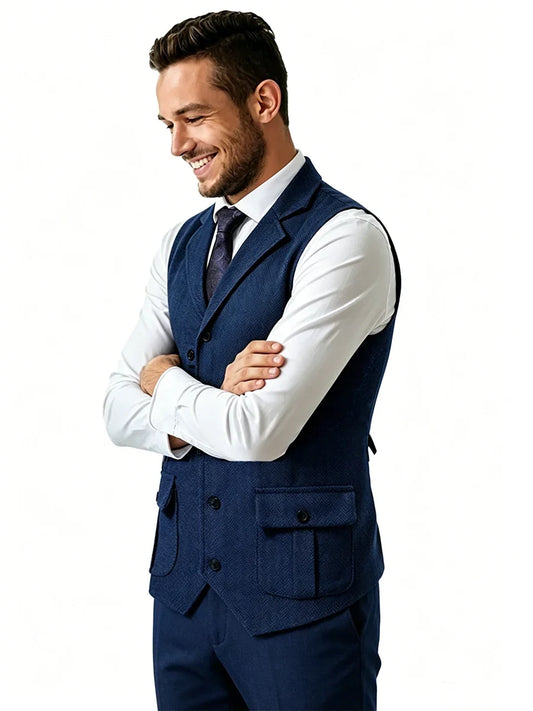 Men's Vest Single Breasted Herringbone Tweed Waistcoat for Weddings and Smart Casual Wear