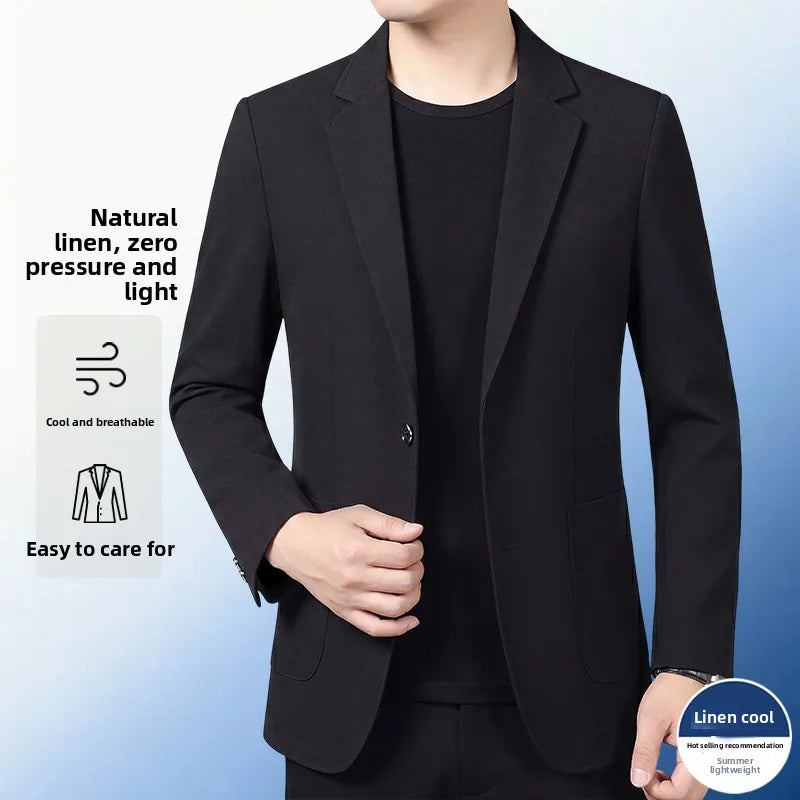 30% Linen Blazer - Stylish Business Formal Men's Suit with Gentleman British Style Trendy Breathable and Versatile Casual Blazer