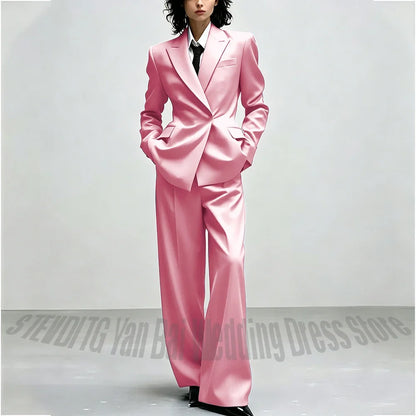 Casual Women Suit Trendy Solid Black Long Sleeve Lapel Straight Fashion Jacket Pants All-Match Shopping Street Style Daily Wear