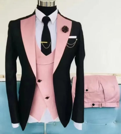 Costume de mariage 3 pièces pour homme – Veste, gilet et pantalon – Coupe ajustée – Tuxedo pour garçons d'honneur, costume pour adultes, pour les fêtes de mariage estivales à la plage