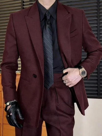 Business Mens Banquet Wedding Suits Set Italian Style Single Button Classic Slim Male Blazers Suit Pant Two-Piece Set Outfits