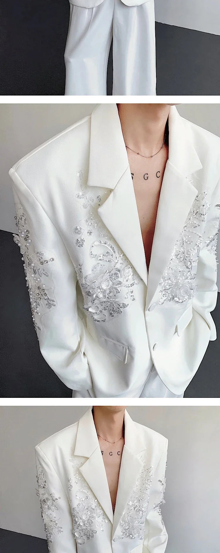 Trend Men's Formal Dress, Wedding Suit Jacket Sequined Embroidered Casual Suit Jacket Celebrity Stage Performance Costumes