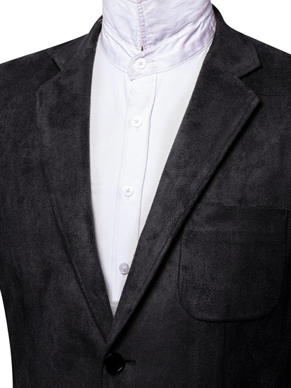 Black Faux Suede Men Single Suit Jacket, Two Button Notched Collar Casual Blazer Business Party Sport Coat