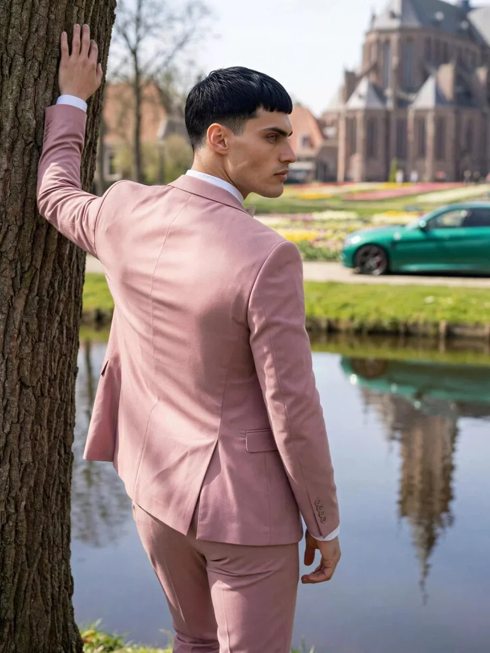 Pink Handsome Men's Suit Set 3 Pieces Wedding Groom Sets Elegant Long Sleeve Tuxedo For Banquet Party Classic Plus Size Suits