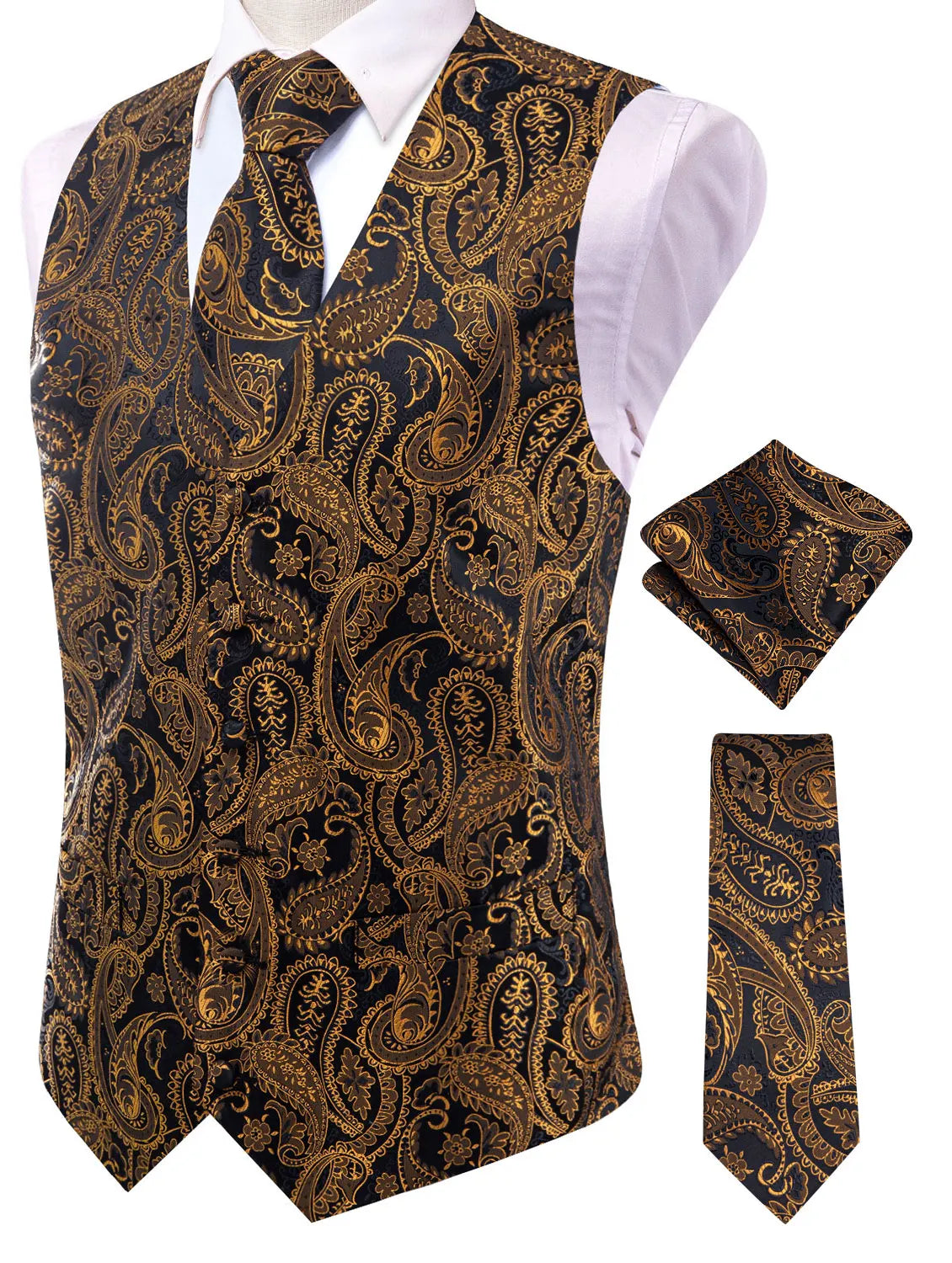 Men's Suit Vest Set Paisley Jacquard Single Breasted 4-Piece Wedding & Banquet