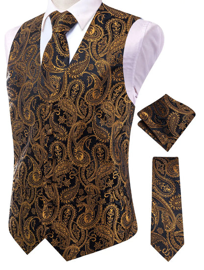 Men's Suit Vest Set Paisley Jacquard Single Breasted 4-Piece Wedding & Banquet