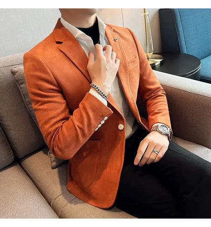 British Style Autumn Suede Business Casual Suit Jacket for Men High Quality Social Office Blazers Wedding Groom Dress Coats