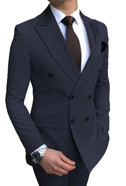 Formal Men's Suits 2 Pieces Jacket Pants Handsome Peak LapelDouble Breasted Suit Set For Men Groom Tuxedo Party Prom Hot Sale